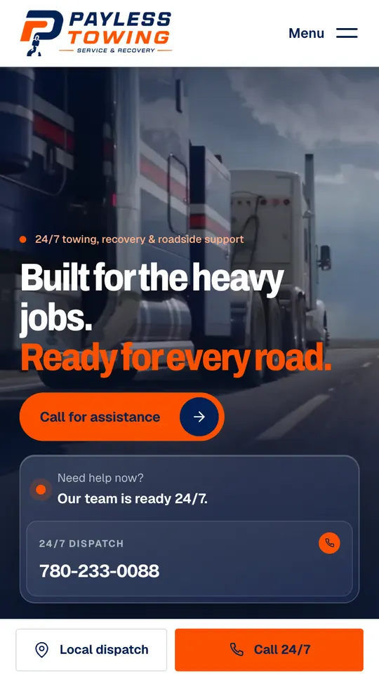 The same home page on mobile